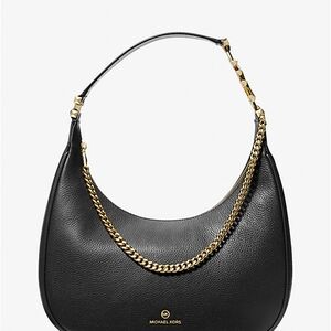 Michael Kors Black and Gold Hobo Bag with Chain Detail